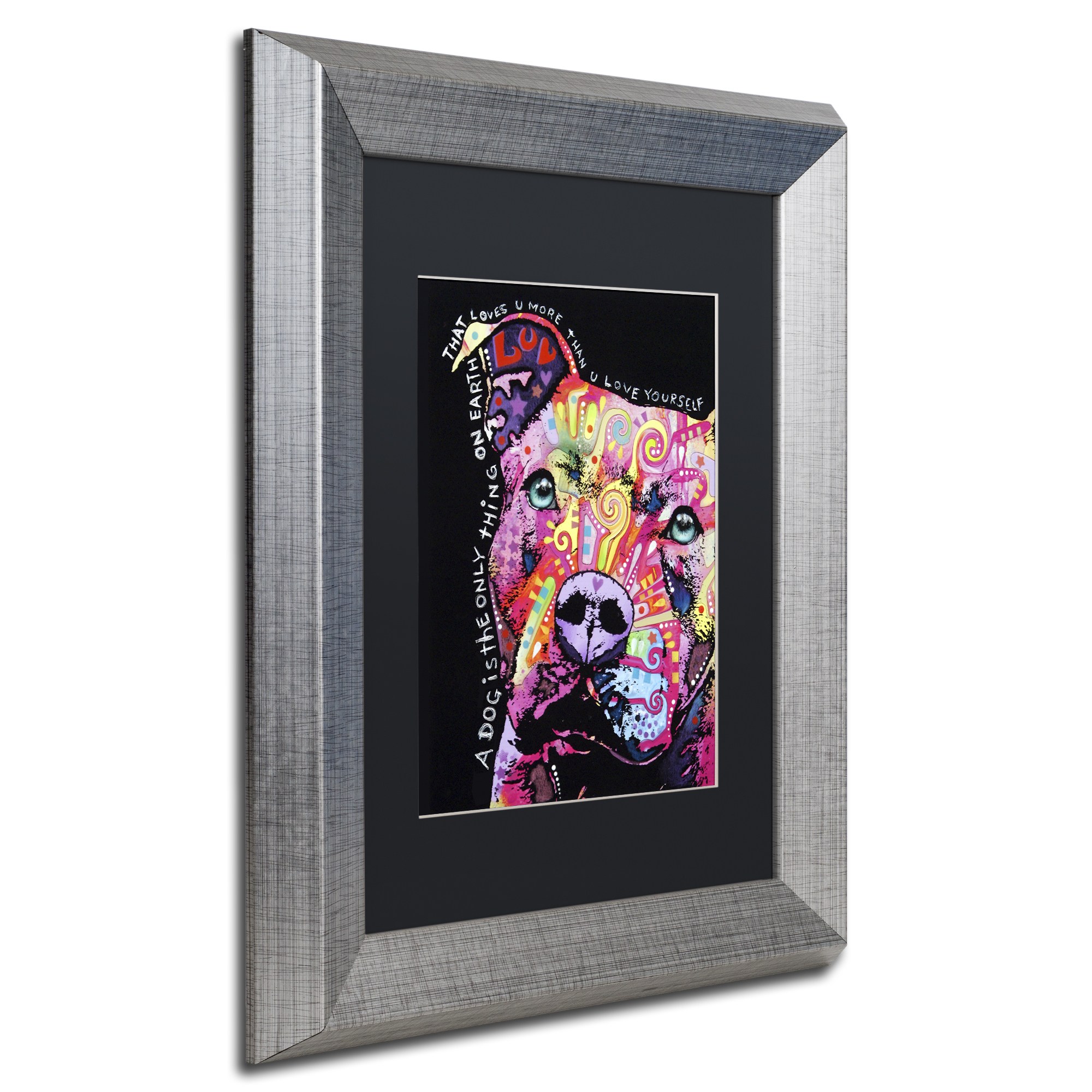 Trademark Fine Art "Thoughtful Pit Bull" Canvas Art by Dean Russo, Black Matte, Silver Frame