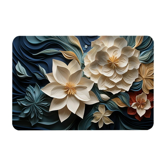 Bath Mats For Bathroom Floor Diatomite Three Dimensional Flower Design 40 cm x 60 cm Non Slip TPR Backing Quick Drying Soft Microfiber Washable
