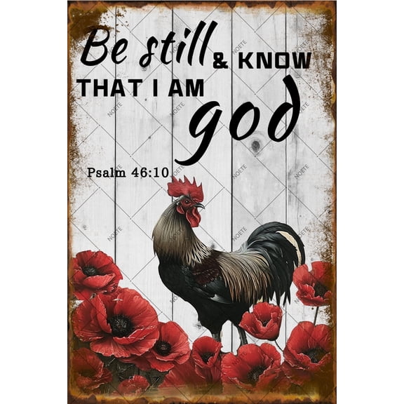 Noete Vintage Flowering Rooster Metal Tin Signs 12x16 Inch, Rustic Chicken Wall Art Decor for Home, Living Room, Bedroom, Office, Cafe & Bar