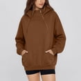 thumbnail image 2 of Hurxie Women's Lightweight Hoodies Full Zip Up Oversized Sweatshirts with Pockets Long Sleeve Thin Casual Hooded Jackets Brown,3XL, 2 of 6