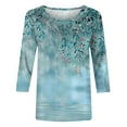 thumbnail image 5 of Nrmvnmi Womens 3/4 Length Sleeve Cotton Tops Casual Floral Print Round Neck Summer Tops Loose Fit Elastic and Lightweight Blouse For Women, 5 of 5