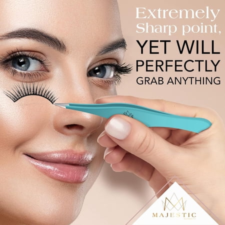Majestic Bombay Fine Point Tweezers for Ingrown Hair Removal Needle Nose Tweezers with Black Band