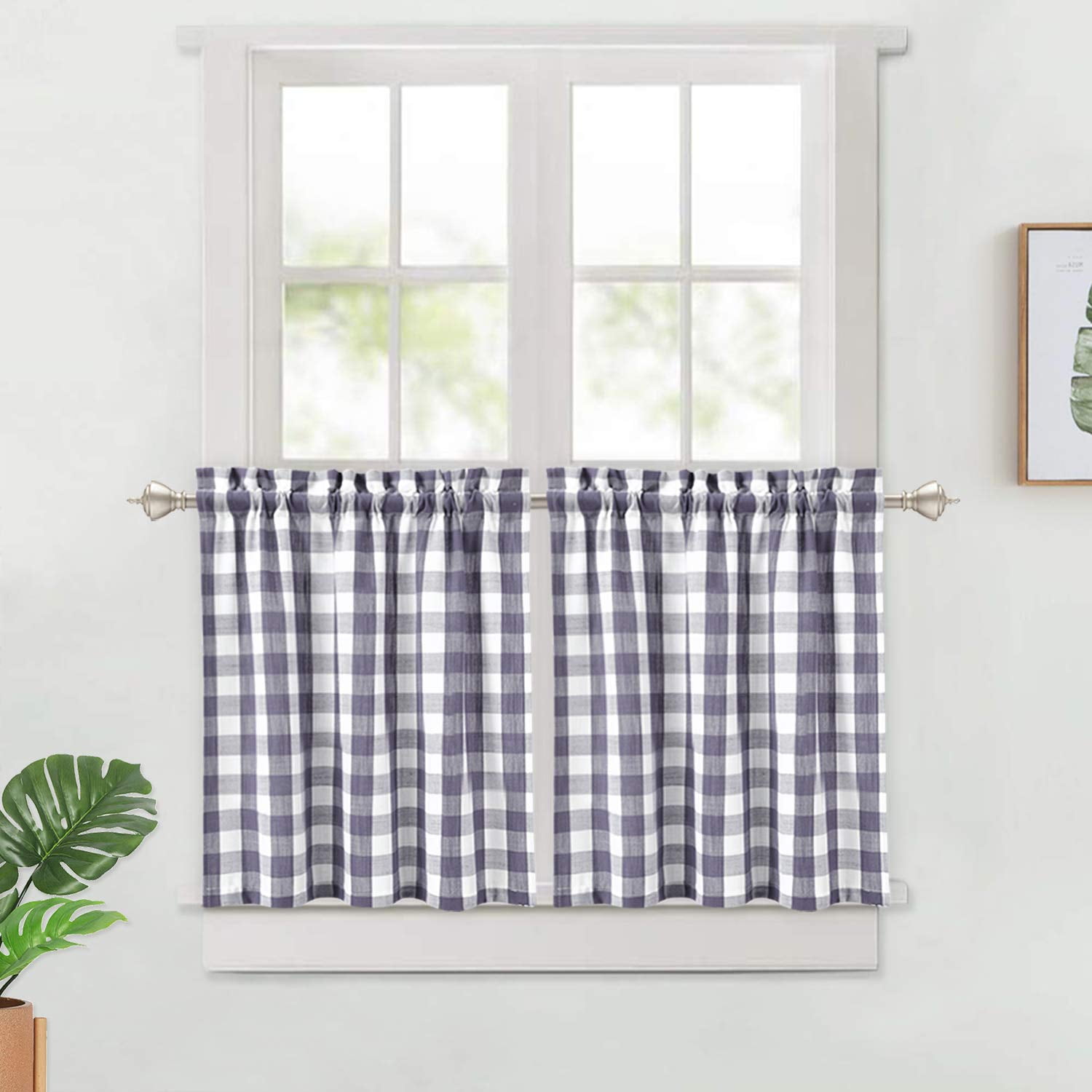 Buffalo Check Kitchen Curtains, Thick Yarn Dyed Plaid Gingham Half