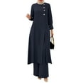 thumbnail image 3 of IBTOM CASTLE Abaya Dress for Women Muslim Long Sleeve Ramadan Islamic Shirt with Pants 2PCS Dubai Prayer Casual Clothes XL Navy Blue, 3 of 8