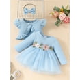 thumbnail image 3 of FEORJGP Toddler Baby Girl Princess Outfits 3M 6M 9M 12M 18M 2T 3T Infant Long Sleeve Tulle Dress Flower Embroidery A-line Dress Fly Sleeve Cardigan Bo Piece Party Clothes Set for Spring Fall, 3 of 7