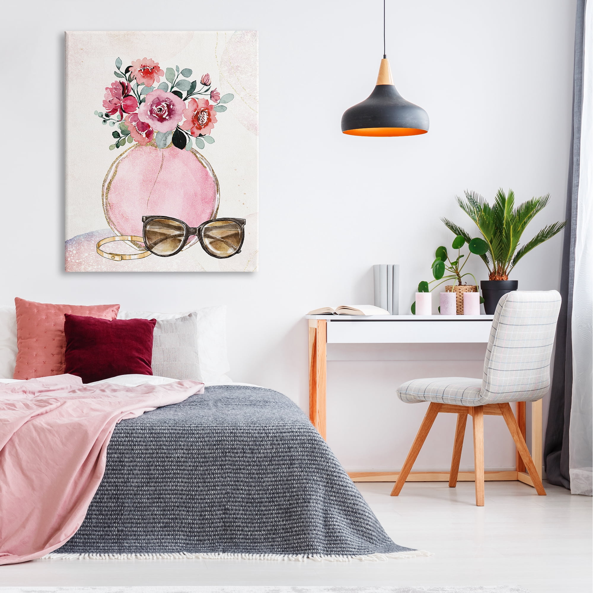 Stupell Industries Pink Bouquet & Sunglasses Botanical & Floral Painting Gallery Wrapped Canvas Art Print Wall Art, 36 x 48