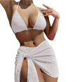 thumbnail image 1 of 3Pcs/Set Printing Solid Color Lace-up Bikini Cover Up Set Halter Bra Mid-rise Briefs Skirt Set Beachwear, 1 of 7