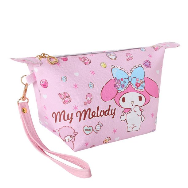 Kitty creativo cuero cremallera Kuromi cosmético portátil llevar monedero bolsa de almacenamiento