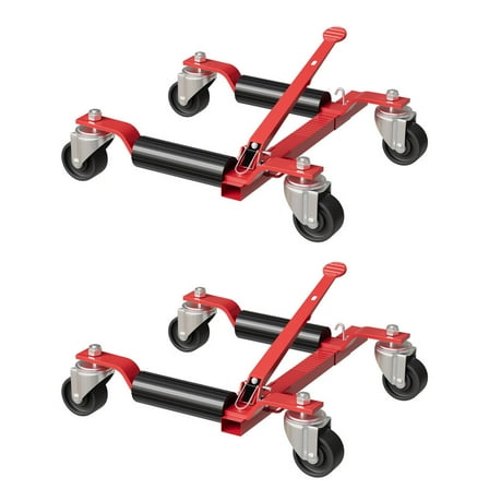 Towallmark 2 Pack 1500Lbs, Mechanical Car Wheel Dolly, Heavy Duty Car Skate with 12In Wheels, Ratcheting Foot Pedal, Aluminum Twin Roller for Auto Repair Tire Moving, Red