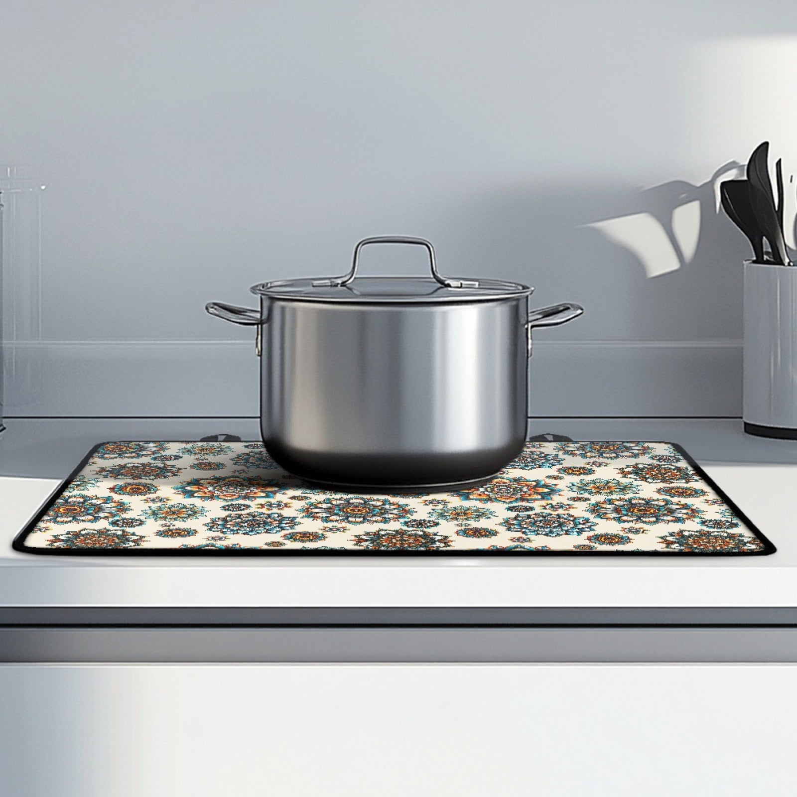 Renewold Ceramic Glass Stove Top Cover Stove Mat Stove Burner Cover Multipurpose Rubber Desk Saver Pad Washer Dryer Top Cover Range Cover for Counter Top, Bohemian Flower Beige
