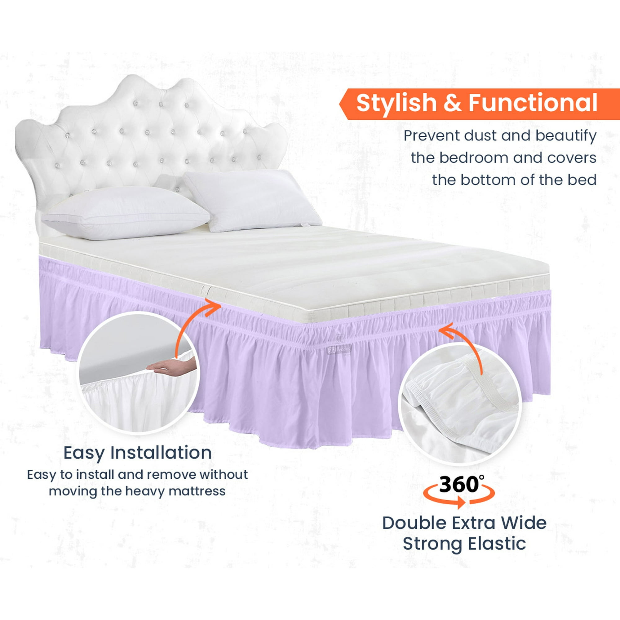 SGI Bedding 16 Inch Drop Length Alberta King Size Lilac Solid Bed Skirt Wrap Around Microfiber Made Walmart