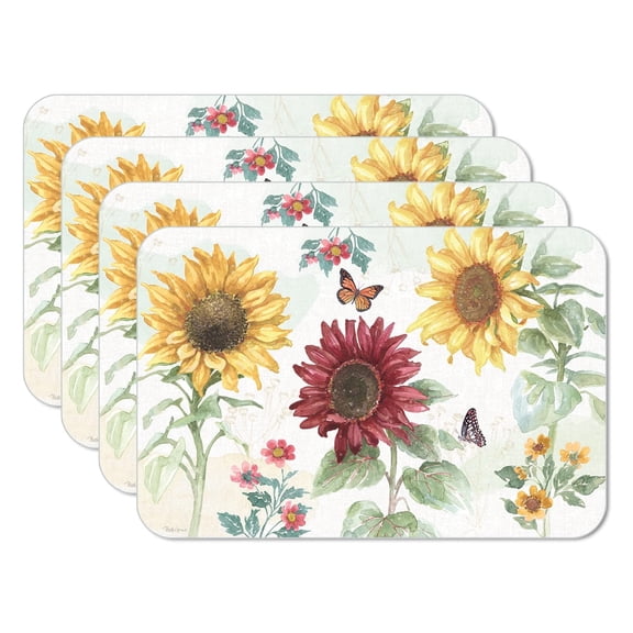 CounterArt Sunflower Splendor Reversible Easy Care Plastic Tabletop Placemat 4-Pack