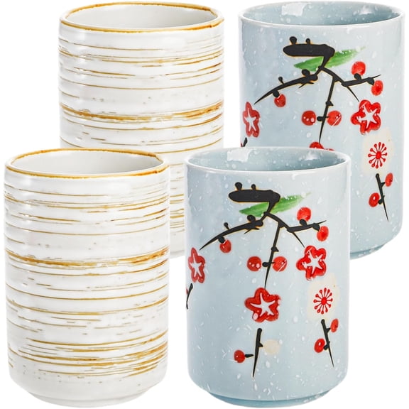 4 Pack Ceramic Cup without Handle, 11 Oz Japanese Teacup Set with Good Heat Retention, Straight Coffee Matcha Mug for Hot Chocolate, Latte, Dishwasher Microwave Safe