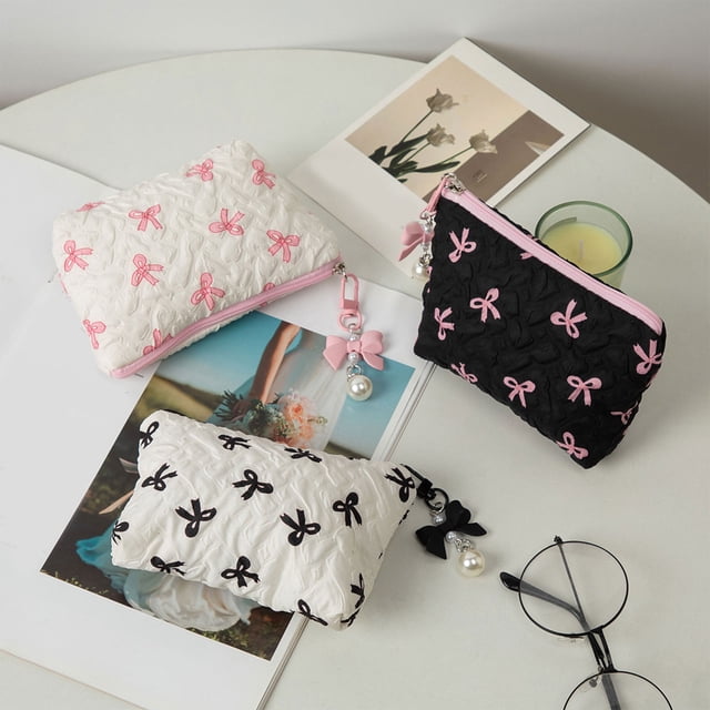 Knitted Striped Cosmetic Bag, Portable Pencil Case, Ins Style, Woolen Material, Travel Use, Organize Makeup, Fashion Accessory