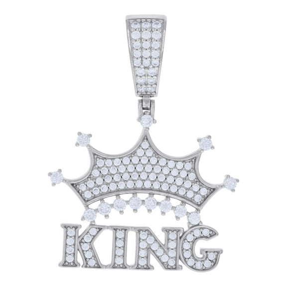 925 Sterling Silver Moissanite 'KING' w/ Crown Pendant Men's Charm 1.03 Ct.