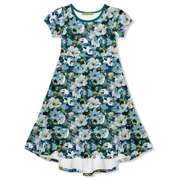 Millie Loves Lily Girls Teal Floral Hi-Low Midi Dress, Big Girls Size 8