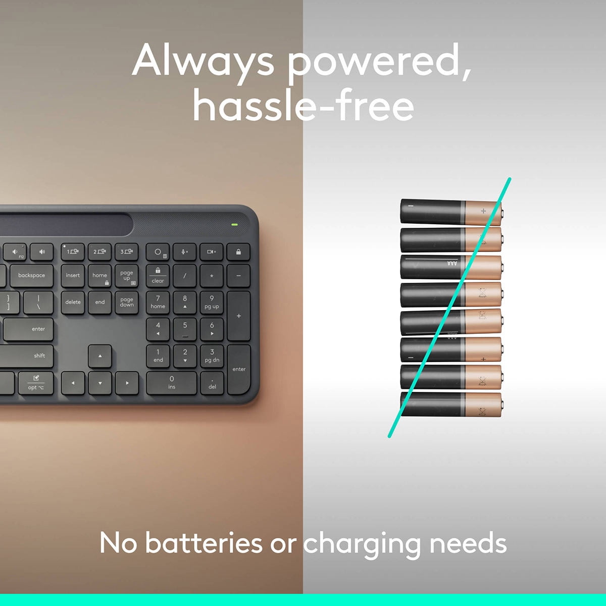 Logitech Signature Slim Solar+ K980 for Business, Wireless Keyboard, Quiet Typing, Secure Receiver, Bluetooth, Windows, Mac - Graphite - Wireless Connectivity - Bluetooth/RF - 5.1 - 32.81 ft - 2.40...