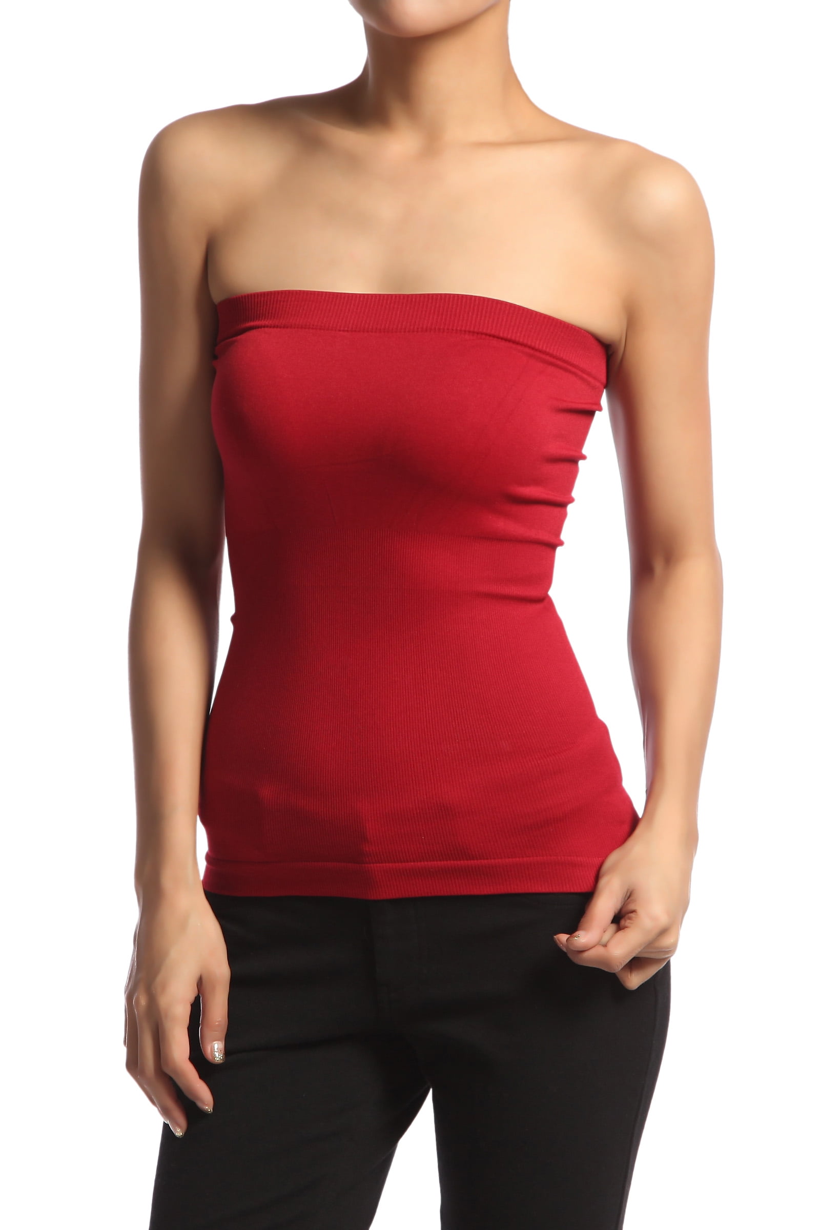 TheMogan Women's Seamless Strapless Bandeau Tube Top Shaping Ribbed