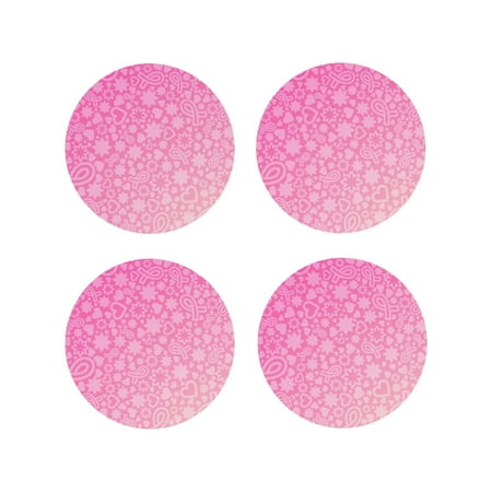 

Fuzoiu Breast Cancer Pink Ribbons Awareness Print Leather Coasters Set Drink Coasters Set of 4 for Tabletop Protection Durable PVC Coasters Home Décor and Housewarming Gift-Round Shape