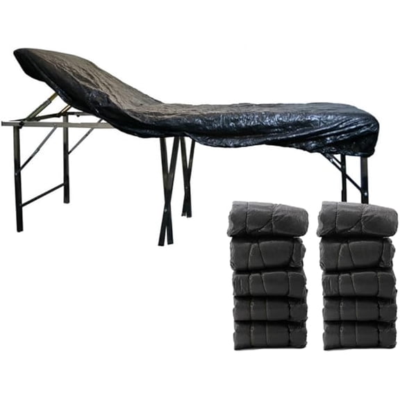 Disposable Black Polyethylene Bed Covers 35x83 – Waterproof, Elastic Fitted Sheets for Massage, Tattoo, SPA, and Dental Tables (Pack of 10)