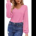thumbnail image 3 of Blusa de Larga con Cuello en V para Mujer, Estilo Farol, Elegante, Informal, de Punto Acanalado, Corte Holgado, Otoño 2025 Rosa XL, 3 of 8