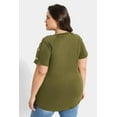 thumbnail image 5 of TIYOMI Plus Size Women's Army Green Shirts 2X V Neck Basic Tops Summer Solid Button Down Shirts Short Sleeve Pullover 2XL 18W 20W, 5 of 8