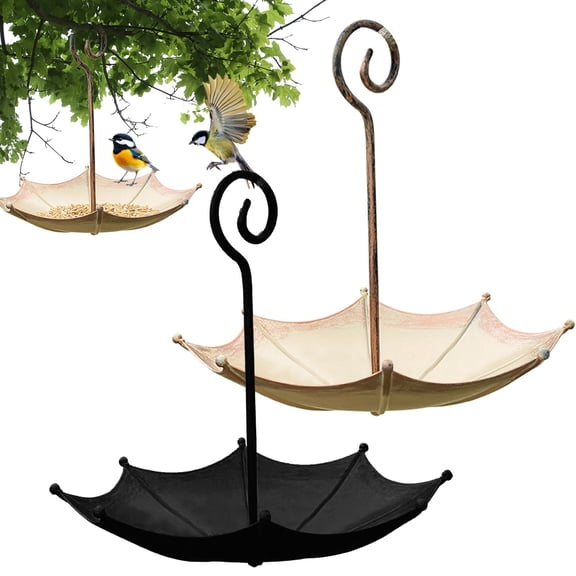 HomelyJoy Umbrella Bird Feeder, Copper Metal Hanging Bird Seed Tray, Retro Decorative Ornament for Garden Patio and Backyard