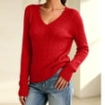 thumbnail image 5 of JoveMarine Womens Tops V Neck Pullover - Long Sleeve Cable Knit Sweater Color, Tops for Women Cozy Warm Knit Top,Red M, 5 of 7