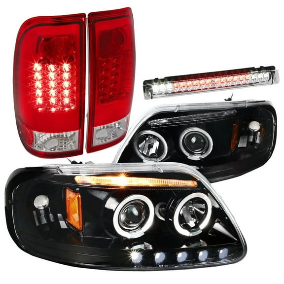 Spec-D Tuning Black LED Strip Bar Projector Headlights   LED Fog Lamps Compatible with Ford F150 Left   Right Pair Headlamps Assembly