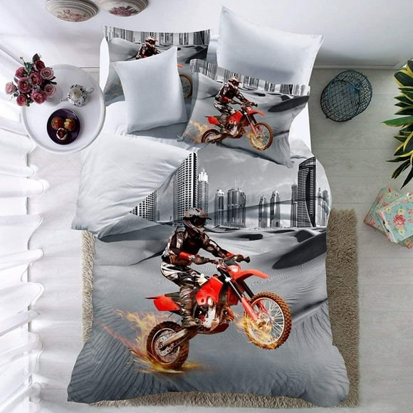 3D Motorcycle Quilt Cover Bedding Duvet Cover Set with Pillow Case(Twin)