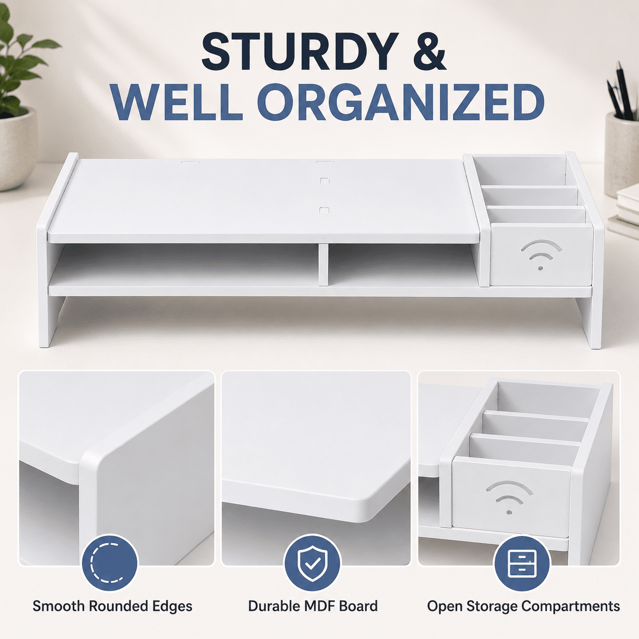 Kabuer Monitor Stand for Computer, Laptops, Desk Shelf Organizer for Office, Dormitory, Home Wooden