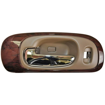 Bezel Housing Cover - PT Auto Warehouse CH-2335ME-FL - Inner Interior Inside Door Handle, Beige Housing with Chrome Lever - with Woodgrain Bezel, Driver Side Front