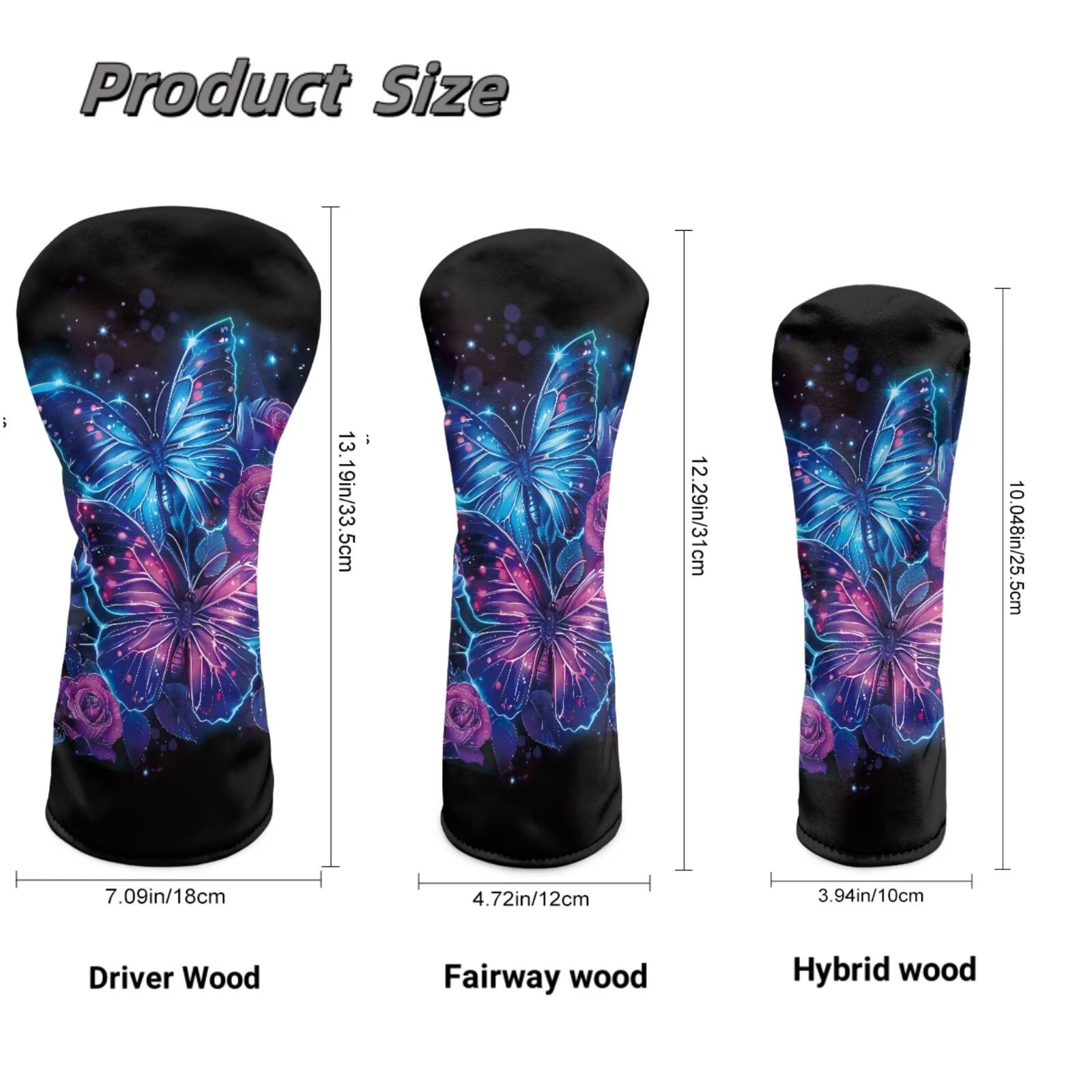 Uorisanigo Golf Club Driver, Fairway Wood and Hybrid Head Cover PU Leather Butterfly Print Headcover, Golf Club Cover Abrasion-Resistant Protection for Clubs Headcover Fits Men and Women