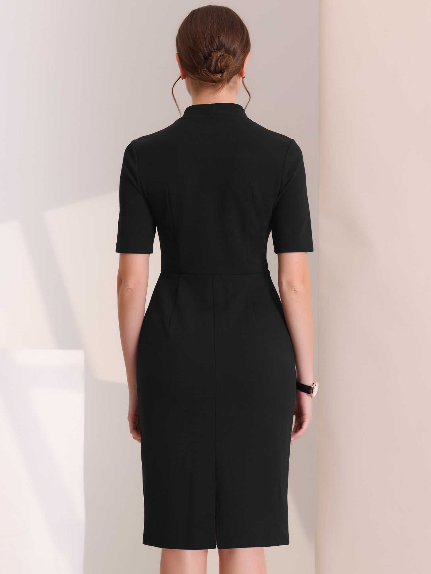 DARING DIVA Sheath V Neck Work Office Bodycon Midi Dresses M Black