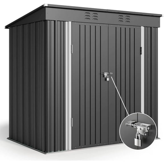 6 x 4 Outdoor Storage Shed, Lofka Metal Shed with Lockable Double Doors for Backyard Lawn, Bike Garage, Gray