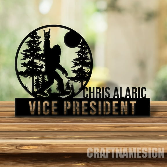 Craftnamesign Custom Wooden Bigfoot Desk Name Plate, Sasquatch Metal Nameplate for desk