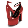 thumbnail image 3 of FSJ Women Platform Thin Ankle Strap Pumps Closed Toe Block High Heels Sexy Date Formal Dress Shoes Size 8 Red, 3 of 5