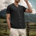 thumbnail image 2 of ShomPort Mens Hawaiian Shirt Ribbed Knit Short Sleeve Tshirts Button Down Lapel Shirt Summer Casual Beach Tops, 2 of 6