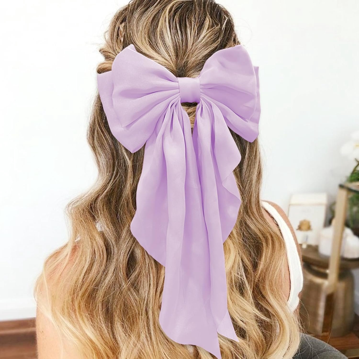 Large Bow Hair Clips with Long Tails - Ribbon Bowknot Pins Accessories for Women, Party Gifts for Girls ()
