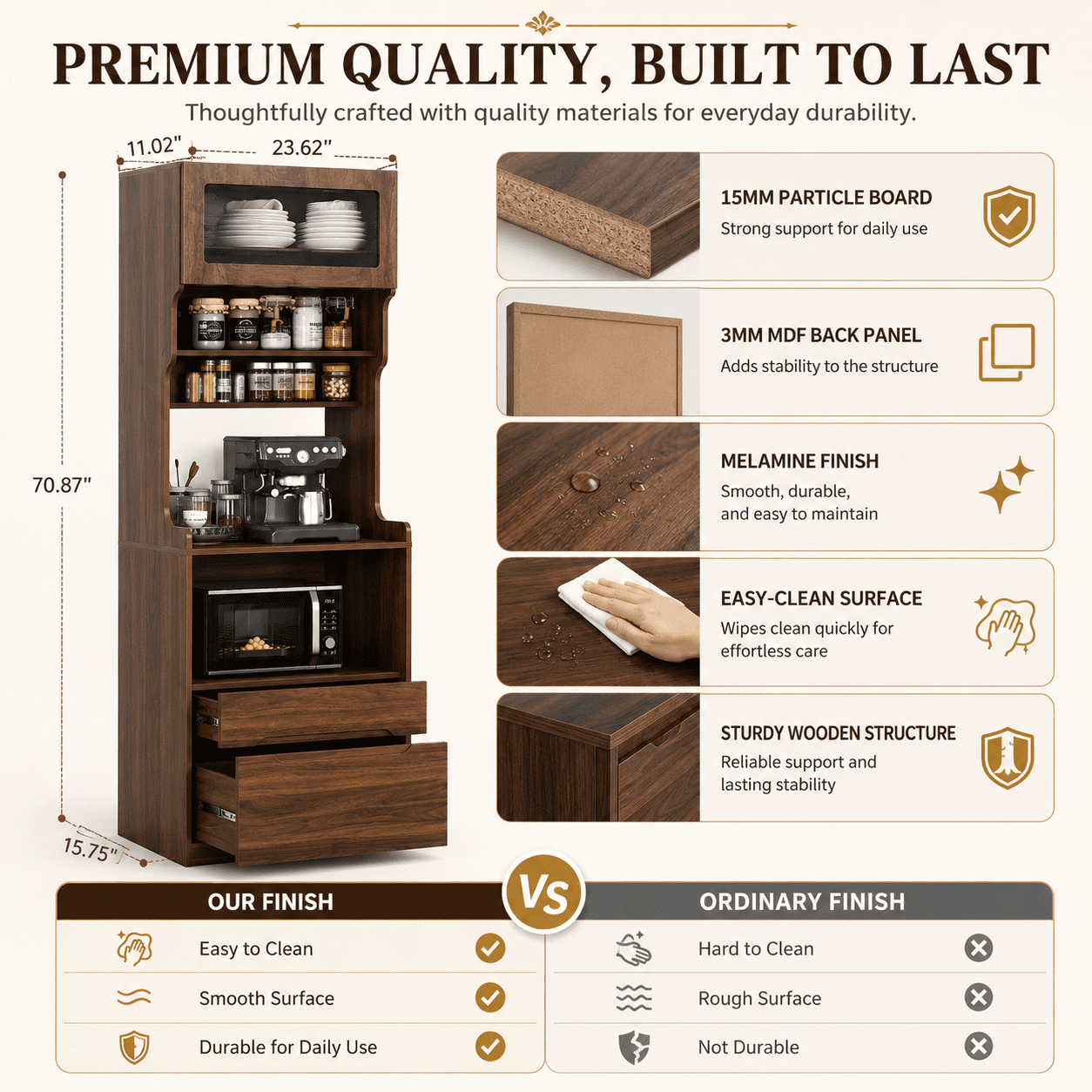 Aukfa 71" Tall Pantry Cabinet with Pull-Out Drawer, Walnut Kitchen Hutch W/Lift-up door Farmhouse Buffet Sideboard