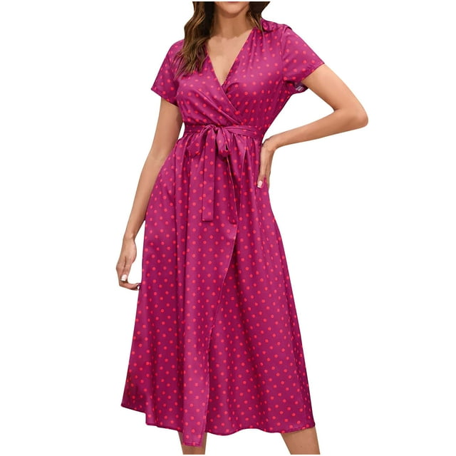 QIPOPIQ Robe Maxi Élégante pour Femme à Manches Courtes Tendance à Col en V Robes Décontractées Robe d'Été Robes Maxi Élégantes Imprimé Fête Boîte de Nuit Longue Robe Offres 2023