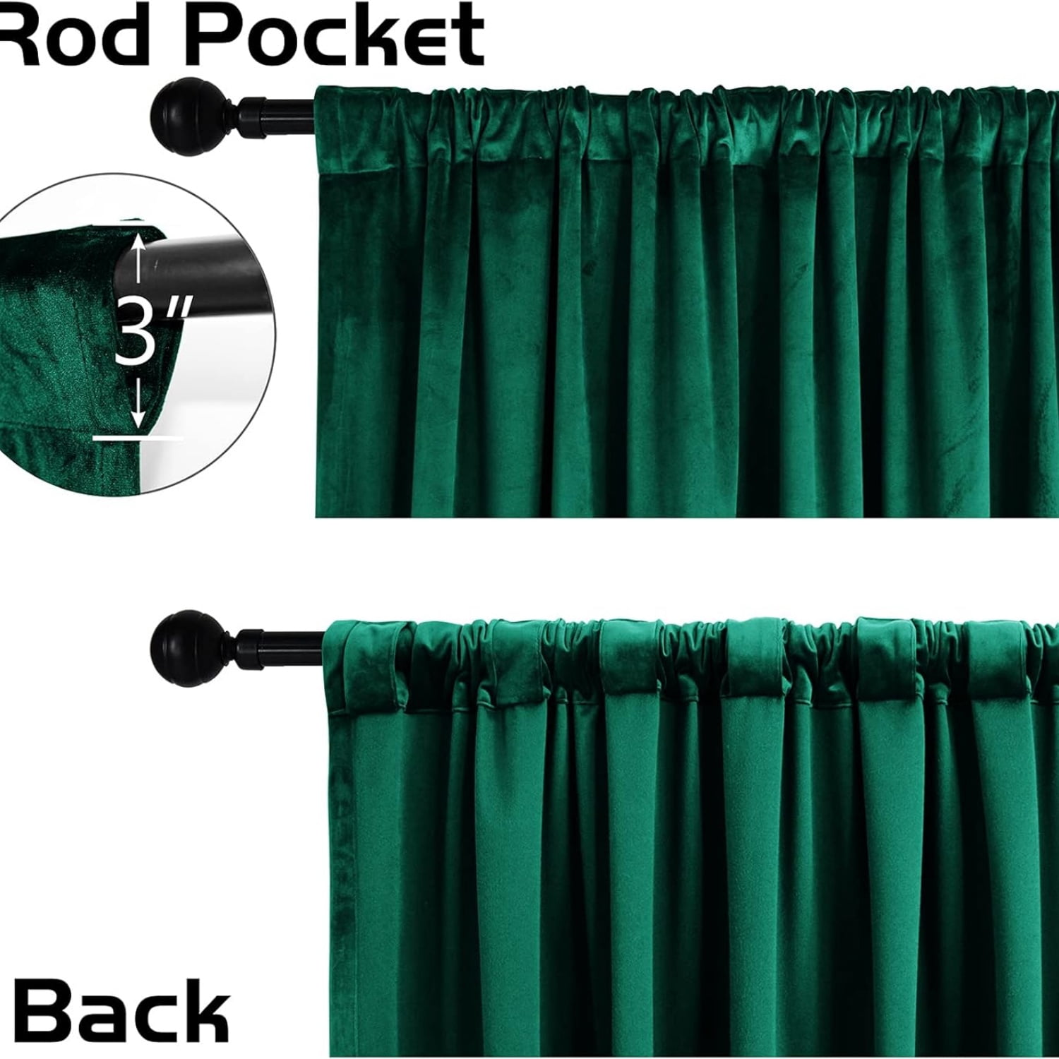 Velvet Curtains with Back Tab and Rod Pocket Soft Privacy Light Filtering Velvet Drapes for Bedroom and Living Room, Set of 2 Panels
