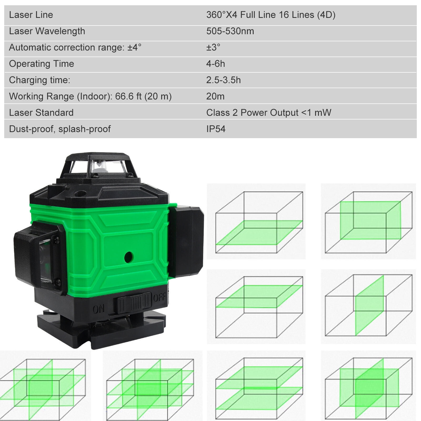 LineYDI 16 Lines 4D Laser Level 360° Self Leveling Rotary Cross Line Measure Batteries*2