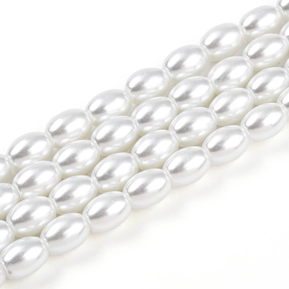 Baking Painted Pearlized Glass Pearl Bead Strands Rice Creamy White 8.1x6~6.5mm Hole: 1mm about 95~96pcs/strand 30.79~31.10''(78.2~79cm)