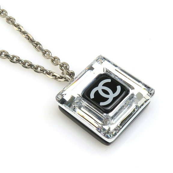 Pre-Owned CHANEL Necklace Coco Mark Metal Resin Silver Black Women's e60149g (Good)