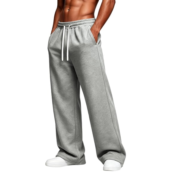 Resicozy Baggy Sweatpants Men Wide Leg Loose Fit Lounge Gym Solid Casual Joggers Oversized Sweatpant with Pockets Light Gray XL