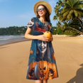 thumbnail image 4 of Naloa Modern Style Pumpkin Witch Print Womens Summer A-Line Dress with Pockets,Short Sleeve Dresses,Flowy Beach Swing Dress for Vacation Travel, 4 of 6