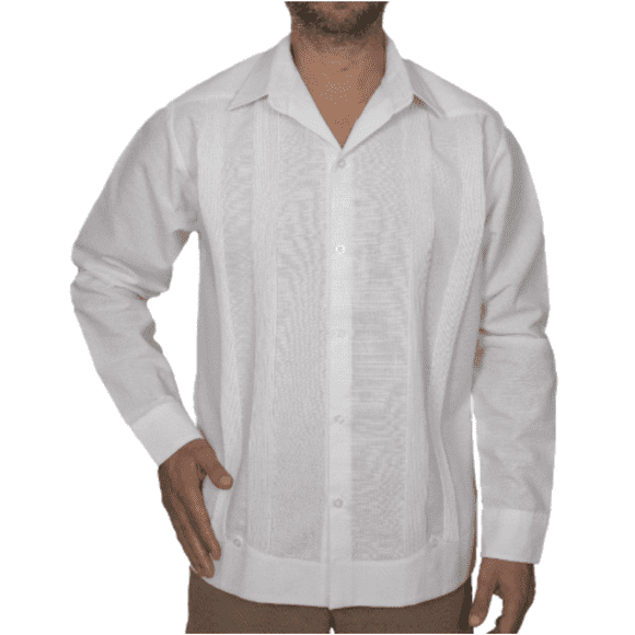 AKAM Guayabera Manga Larga camisa para hombre 100% LINO Hecho en México. Comodidad, uso casual o formal. Ideal para clima, templado o cálido (XL, Blanco)