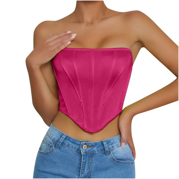 Timegard Womens Tube Tops Sleeveless Strapless Fitted Fashion Blouses Solid Color Party Cropped Top