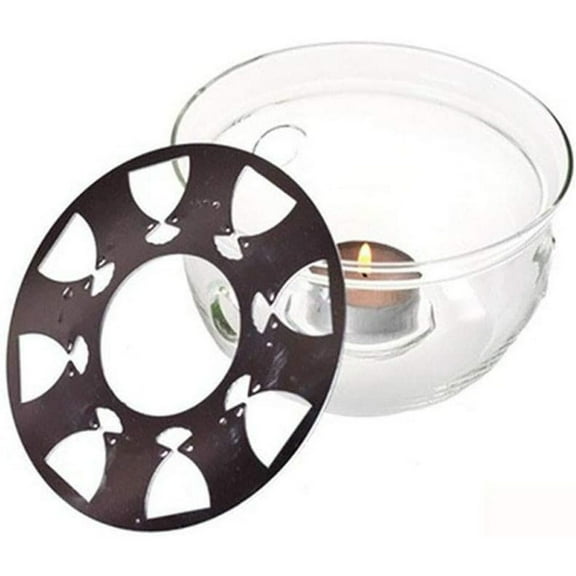 Teapot Warmer with Stainless Steel Plate Handcrafted Clear High Borosilicate Glass Round 12.6cm for 400-1800ml Teapot